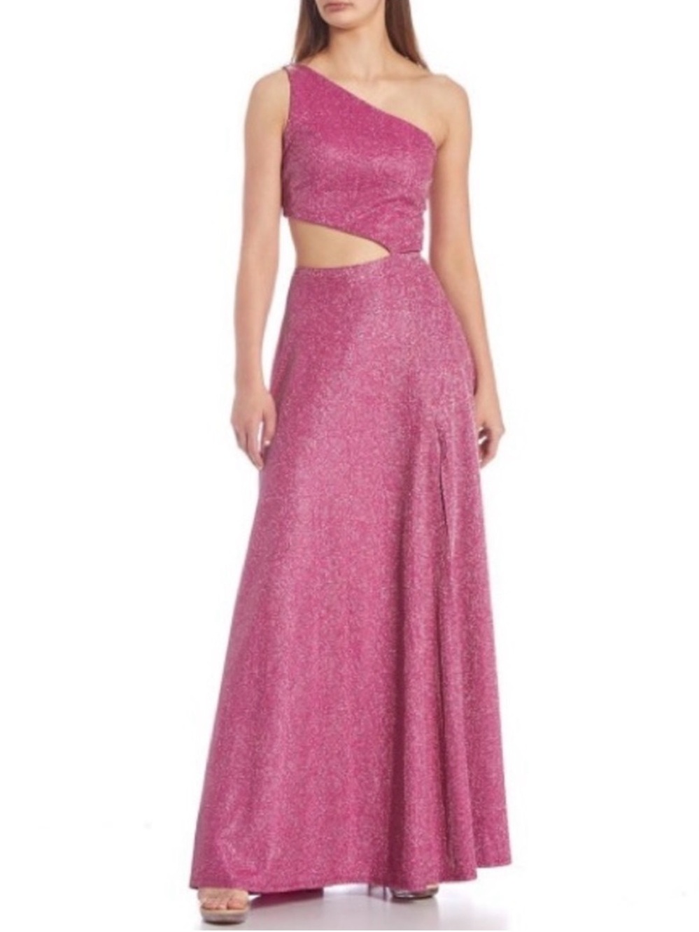 City Vibe Magenta Glitter One-Shoulder  Formal Gown Dress Size 5